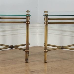 Antique Pair of Art Deco Brass & Glass Side Tables (Circa 1920) - yolagray.com