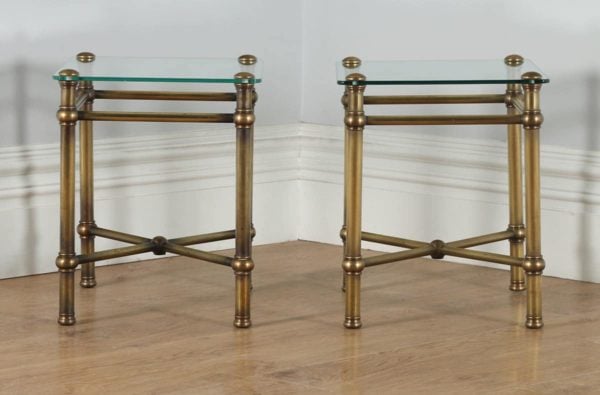 Antique Pair of Art Deco Brass & Glass Side Tables (Circa 1920) - yolagray.com
