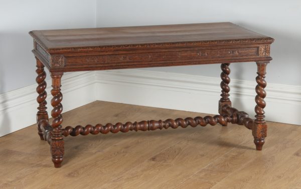 Antique French Provincial Carved Oak Desk Table (Circa 1870) - yolagray.com