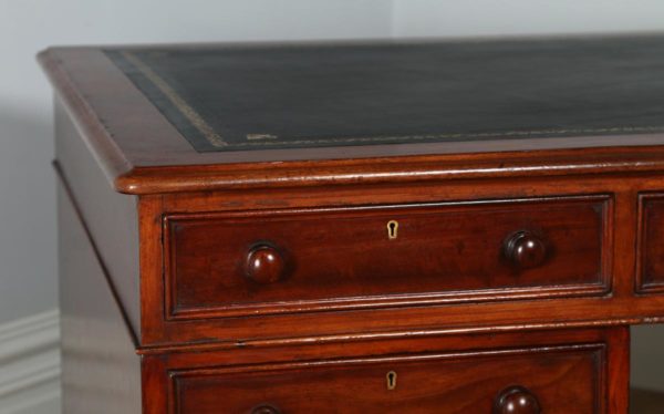 Antique English Victorian Mahogany & Leather Partners Pedestal Desk (Circa 1850) - yolagray.com