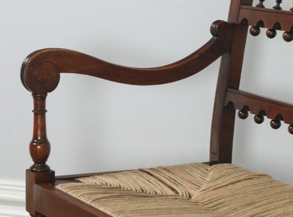 Antique French Breton Walnut & Rush Seat Hall Settle Couch (Circa 1880) - yolagray.com