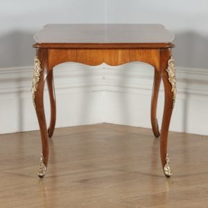 Antique French Louis XVI Style Burr Walnut Marquetry Inlaid Brass Coffee Table (Circa 1920) - yolagray.com