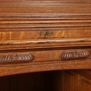 Antique English Victorian Oak Roll Top Pedestal Desk (Circa 1890) - yolagray.com