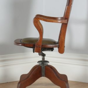 Antique Edwardian Oak & Green Leather Revolving Office Desk Armchair (Circa 1910) - yolagray.com