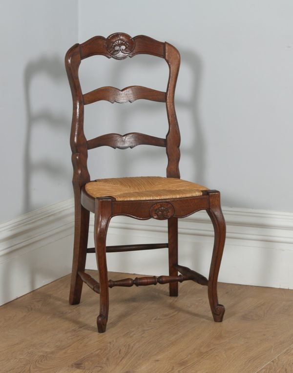 Antique Set of 12 French Louis XV Style Oak & Rush Seat Ladder Back Dining Chairs (Circa 1910) - yolagray.com