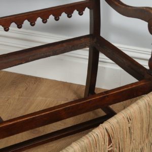 Antique French Breton Walnut & Rush Seat Hall Settle Couch (Circa 1880) - yolagray.com
