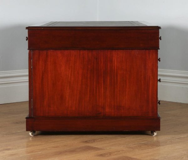 Antique English Victorian Mahogany & Leather Partners Pedestal Desk (Circa 1860) - yolagray.com