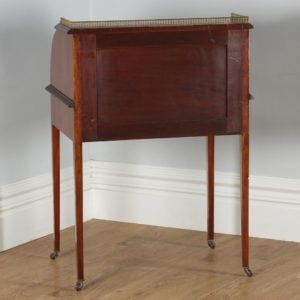 Antique English Edwardian Ladies Mahogany & Leather Cylinder Office Roll Top Writing Table / Desk (Circa 1900) - yolagray.com