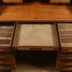 Antique English Victorian Oak Roll Top Pedestal Desk (Circa 1890) - yolagray.com