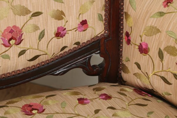 Antique English Edwardian Art Nouveau Carved Mahogany Couch (Circa 1900) - yolagray.com