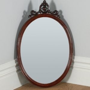 Antique English Victorian Mahogany Oval Wall Portrait Mirror (Circa 1850)- yolagray.com