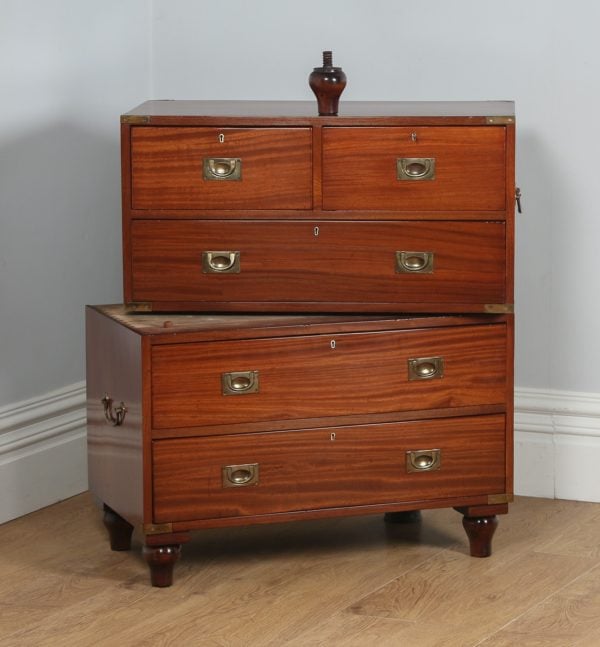 Antique Victorian Colonial Mahogany Military Campaign Chest of Drawers by Graves & Sons (Circa 1890) - yolagray.com