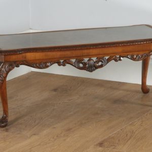 Antique English Queen Style Carved Burr Walnut & Glass Coffee Table (Circa 1920) - yolagray.com