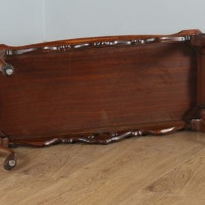 Antique English Queen Style Carved Burr Walnut & Glass Rectangular Coffee Table (Circa 1920)- yolagray.com