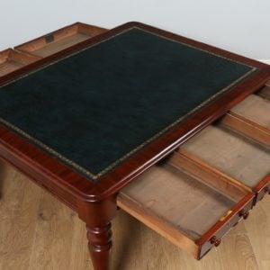 Antique English Victorian 4ft 6” Mahogany & Leather Library Table Desk (Circa 1860)- yolagray.com