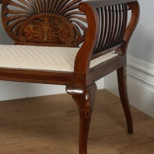 Antique English Edwardian Mahogany Marquetry Inlaid Two Seat Window Couch (Circa 1900) - yolagray.com