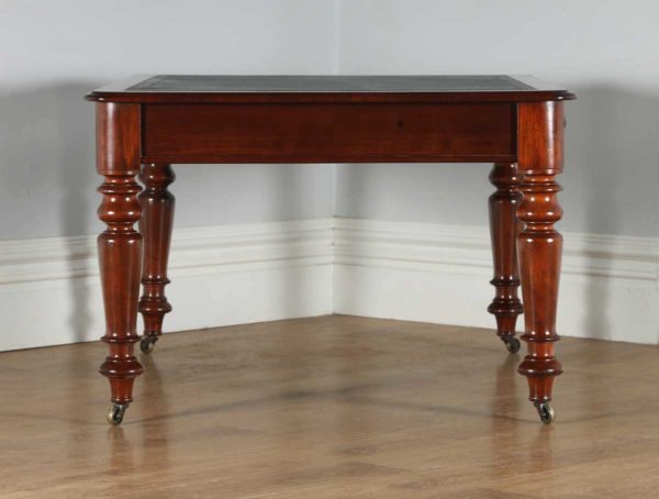 Antique English Victorian 4ft 6” Mahogany & Leather Library Table Desk (Circa 1860)- yolagray.com