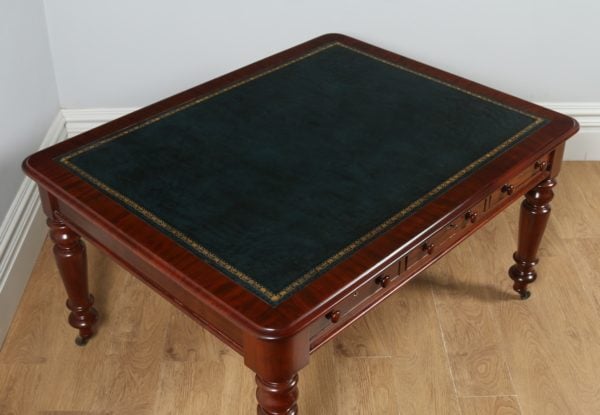 Antique English Victorian 4ft 6” Mahogany & Leather Library Table Desk (Circa1860)- yolagray.com