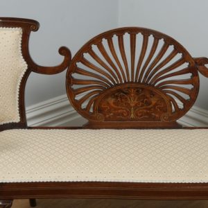 Antique English Edwardian Mahogany Marquetry Inlaid Two Seat Window Couch (Circa 1900) - yolagray.com