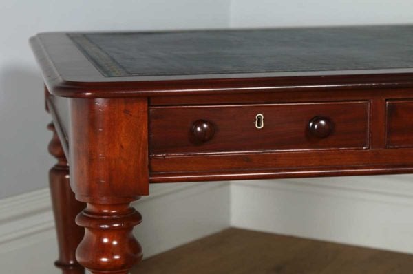 Antique English Victorian 4ft 6” Mahogany & Leather Library Table Desk (Circa1860)- yolagray.com