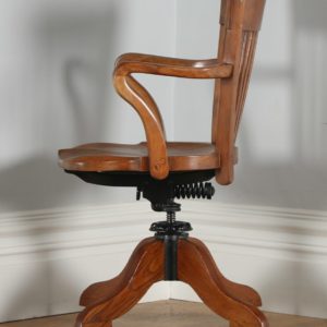 Antique Edwardian Oak & Birch Revolving Swivel Captain’s Office Desk Armchair (Circa 1900)- yolagray.com