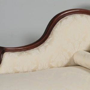 Antique English Victorian Mahogany Upholstered Floral Cream & Pale Gold Chaise Longue (Circa 1860)- yolagray.com