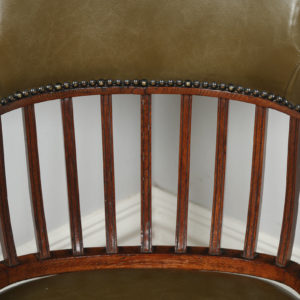 Antique English Victorian Mahogany & Green Leather Revolving Captains Office Armchair (Circa 1870)- yolagray.com