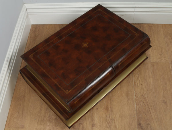 Vintage English Brown Leather Double Book Form Shaped Coffee Table (Circa 1980)- yolagray.com