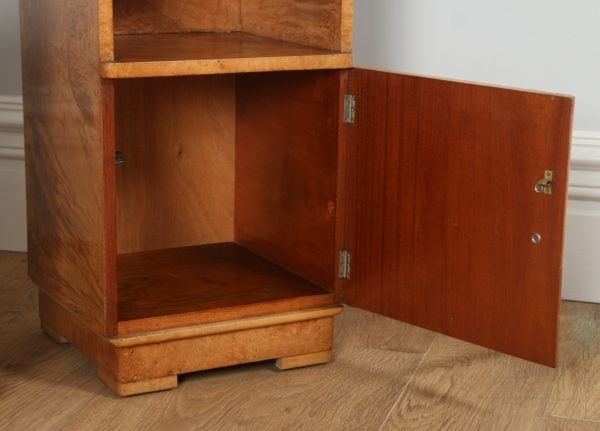 Antique Pair of English Art Deco Birds Eye Maple Bedside Cabinets (Circa 1930)
