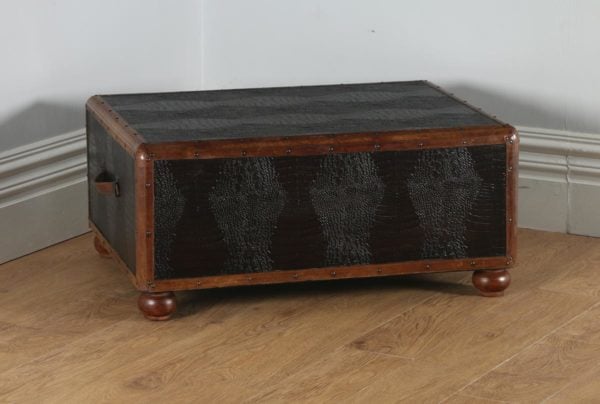 Vintage English Brown Leather Suitcase / Trunk Shaped Coffee Table (Circa 1980)- yolagray.com