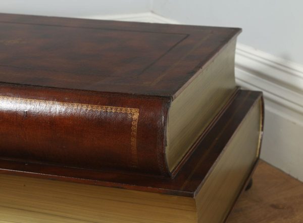 Vintage English Brown Leather Double Book Form Shaped Coffee Table (Circa 1980)- yolagray.com
