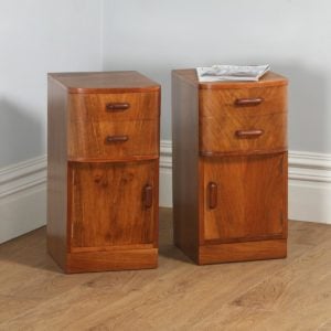 Antique Pair of English Art Deco Figured Walnut Bedside Cabinets by Waring & Gillow (Circa 1930) - yolagray.com