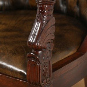 Vintage Regency Style Mahogany & Brown Leather Library Arm Chair (Circa 1970) - yolagray.com