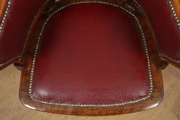 Antique English Edwardian Mahogany & Red Leather Revolving Office Desk Armchair (Circa 1910)- yolagray.com