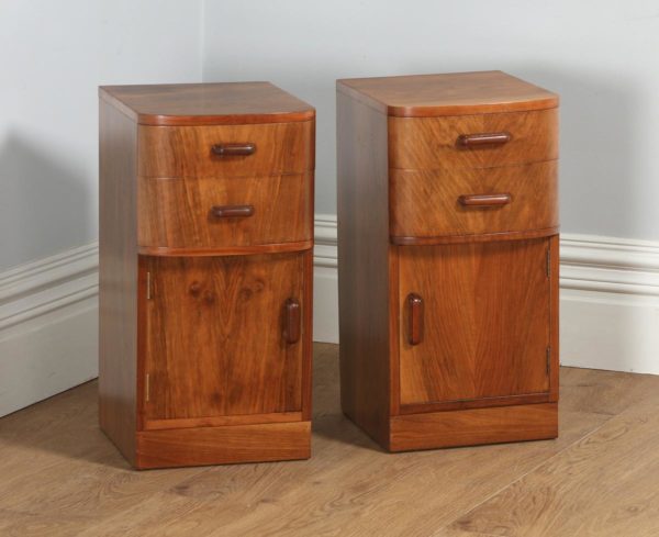 Antique Pair of English Art Deco Figured Walnut Bedside Cabinets by Waring & Gillow (Circa 1930) - yolagray.com