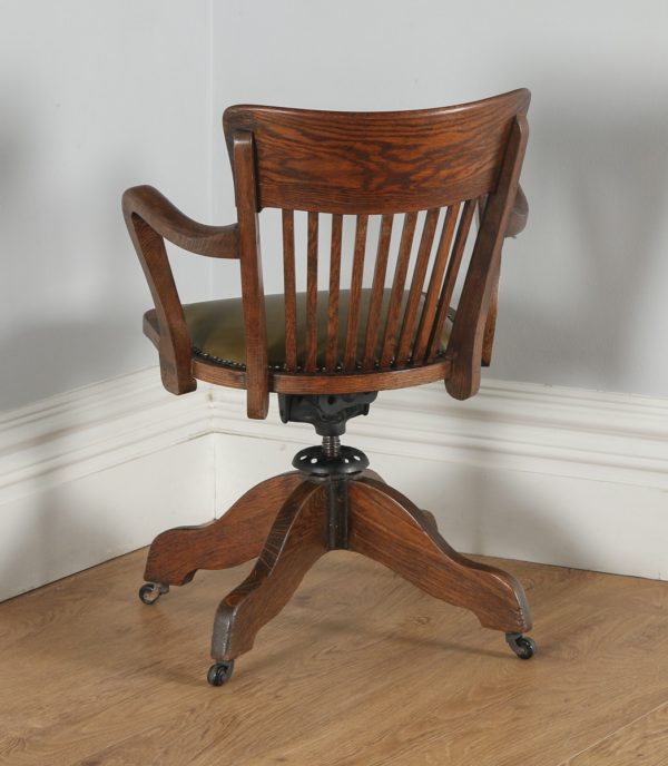 Antique English Edwardian Oak Revolving Office Desk Arm Chair Circa (1910)- yolagray.com