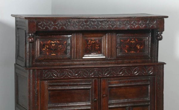 Antique Charles II Yorkshire Inlaid Marquetry Oak Court Cupboard (Circa 1660) - yolagray.com