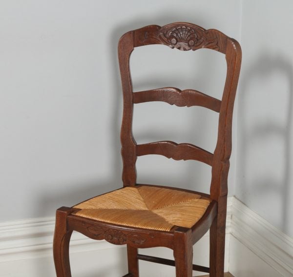 Antique Set of 12 French Louis XV Style Oak Ladder Back Rush Seat Dining Chairs (Circa 1910) - yolagray.com