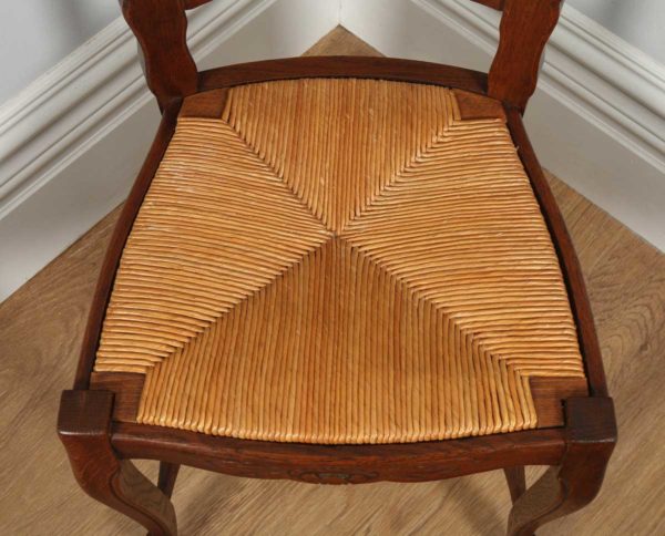 Antique Set of 12 French Louis XV Style Oak Ladder Back Rush Seat Dining Chairs (Circa 1910) - yolagray.com