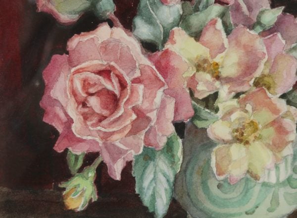 Antique English Watercolour Painting of Flowers in a Vase by Helen Seddon (Circa 1930) - yolagray.com