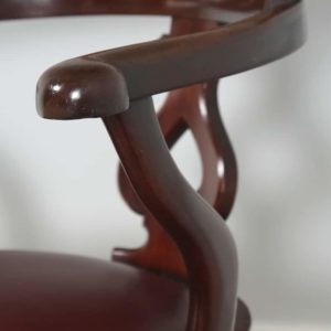 Antique English Victorian Mahogany & Burgundy Red Leather Revolving Office Desk Arm Chair (Circa 1870)- yolagray.com
