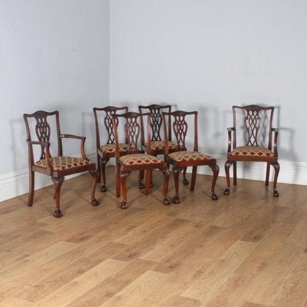 Antique English Set of Six Georgian Chippendale Style Mahogany Dining Chairs (Circa 1900)- yolagray.com