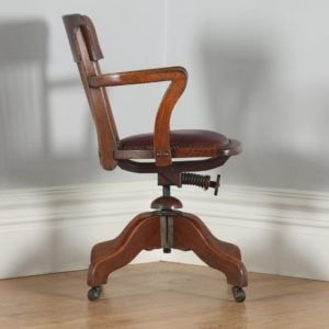 Antique English Edwardian Oak Revolving Office Desk Arm Chair (Circa 1910)- yolagray.com
