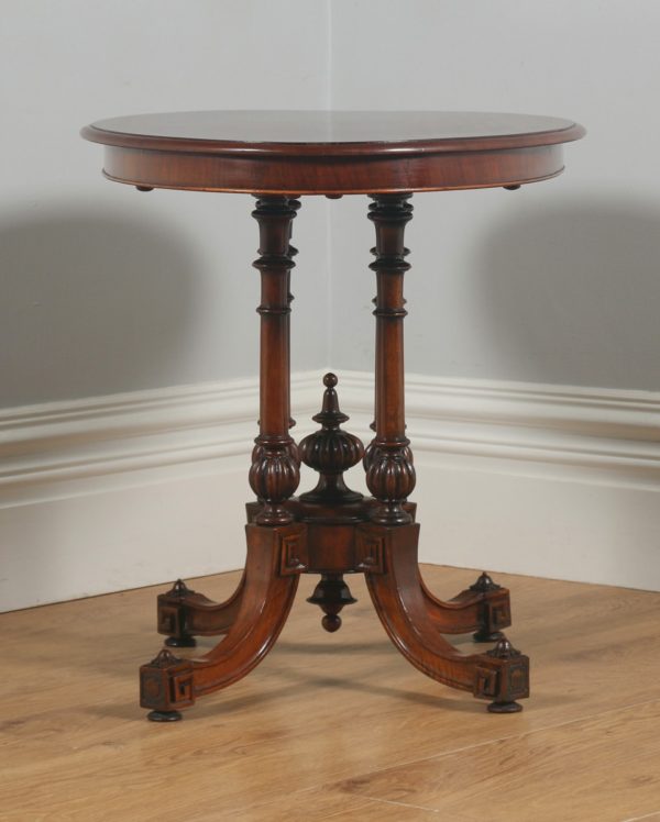 Antique English Victorian Aesthetic Mahogany & Walnut Oval Loo Centre / Side Table (Circa 1880)- yolagray.com