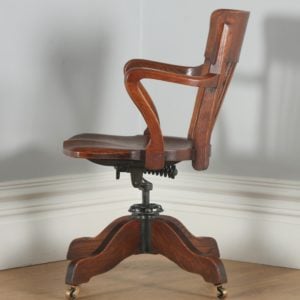 Antique Edwardian Oak Revolving Swivel Office Desk Arm Chair (Circa 1900)- yolagray.com