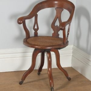 Antique English Victorian Mahogany & Cane Revolving Office Desk Arm Chair (Circa 1860)- yolagray.com
