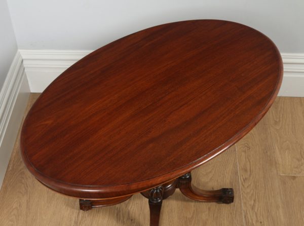 Antique English Victorian Aesthetic Mahogany & Walnut Oval Loo Centre / Side Table (Circa 1880)- yolagray.com