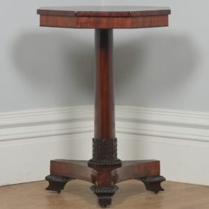 Antique English William IV Flame Mahogany Octagonal Wine Lamp Tripod Table in the manner of Gillows of Lancaster (Circa 1830)- yolagray.com