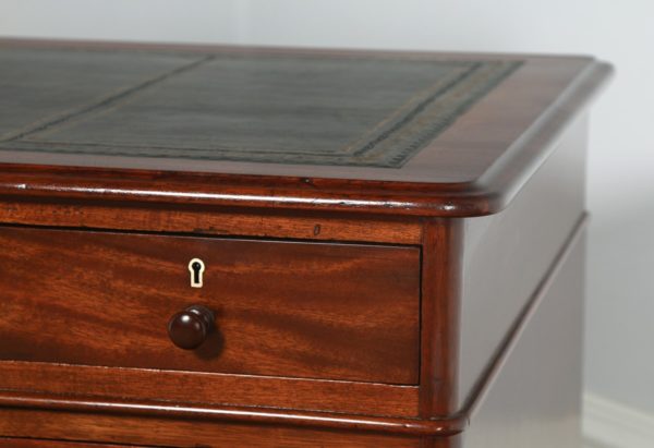 Antique English Victorian Mahogany & Leather 4ft 6” Pedestal Office Desk (Circa 1860) - yolagray.com