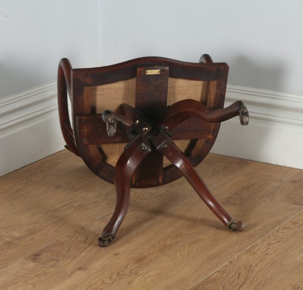 Antique English Victorian Mahogany & Leather Revolving Office Chair by James Shoolbred & Co. (Circa 1880) - yolagray.com